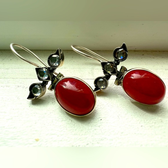 Sterling silver and red carnelian earrings - Picture 1 of 6